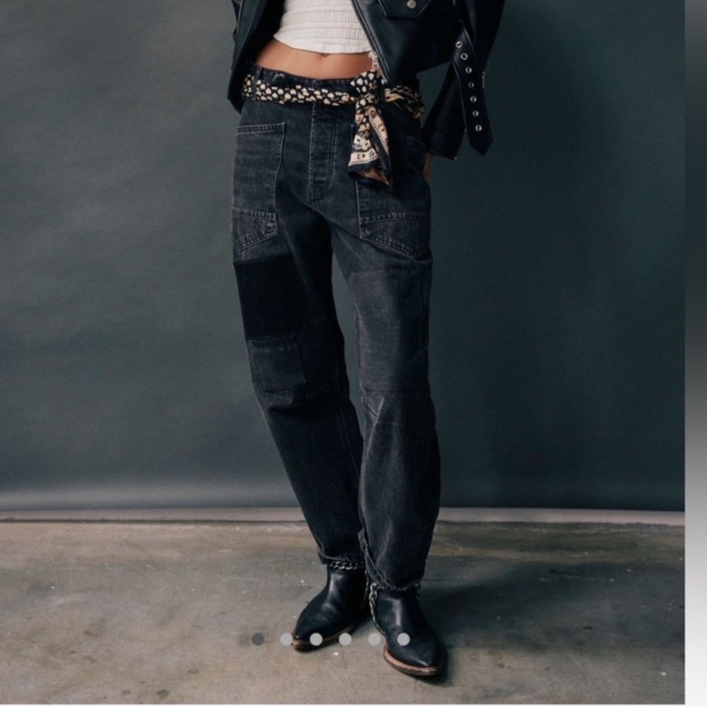 NEW NEVER WORN FP We The Free Moxie Black Barrel Jeans with Braided Drawstring